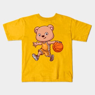 Basketball Bear Cute Cartoon Kids T-Shirt